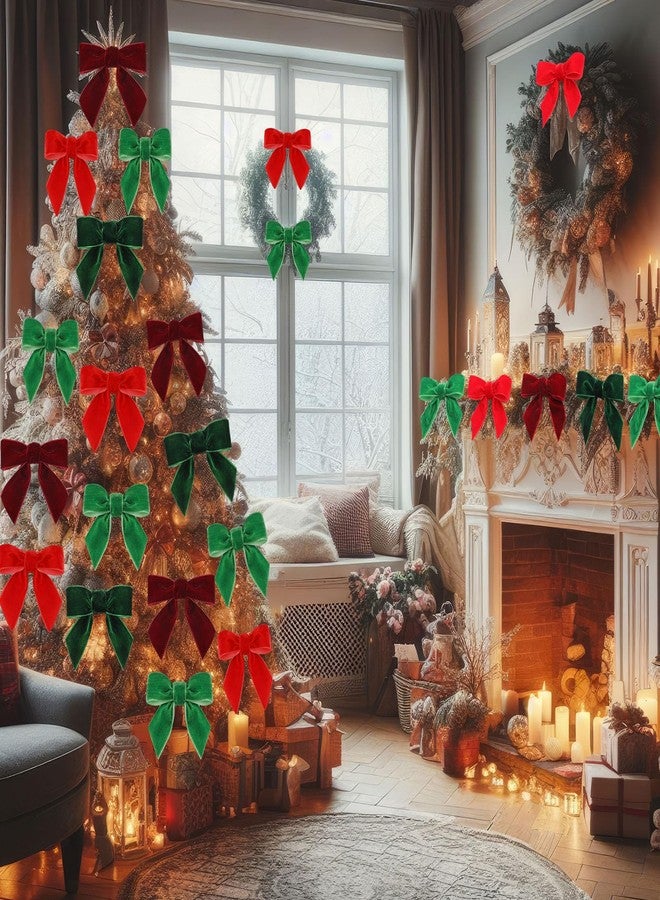 Daifunli 48 Pcs Christmas Velvet Bows 3.15" Rustic Wreath Gift Bows for Tree Pre Tied Bows Premade Gift Bows Velvet Ornament for Wreath Christmas Tree Gift Wrapping Winter Wedding(Red and Green) - Image 4